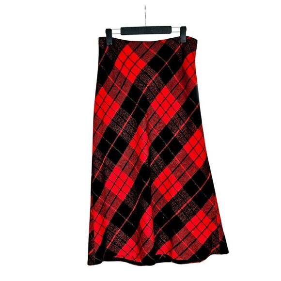 Tailor B. Moss Vintage Wool Blend Red Tartan Plaid Straight Cut Midi Skirt 10 - Picture 2 of 4